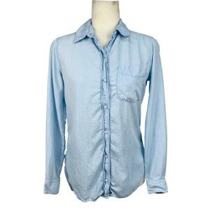 Athleta Button Down Shirt Split Back Chambray Long Sleeve XXS